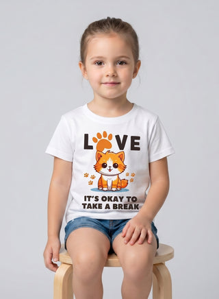 Girls Cat Love White Cotton T-Shirt