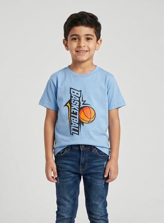 Boys Basketball Print Blue T-Shirt