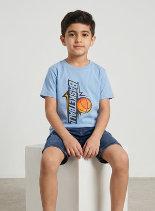 Boys Basketball Print Blue T-Shirt
