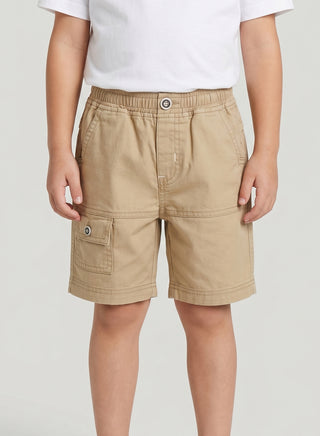 Boys Beige Cotton Cargo Shorts with Pockets