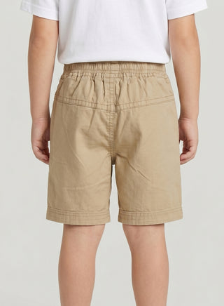 Boys Beige Cotton Cargo Shorts with Pockets