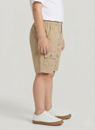 Boys Beige Cotton Cargo Shorts with Pockets