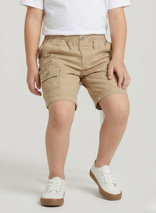 Boys Beige Cotton Cargo Shorts with Pockets