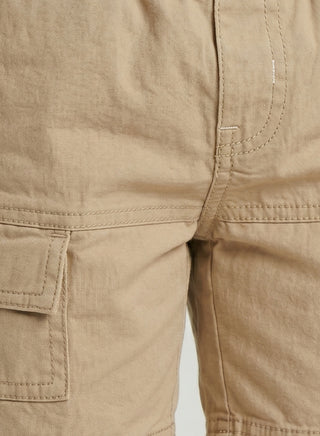 Boys Beige Cotton Cargo Shorts with Pockets