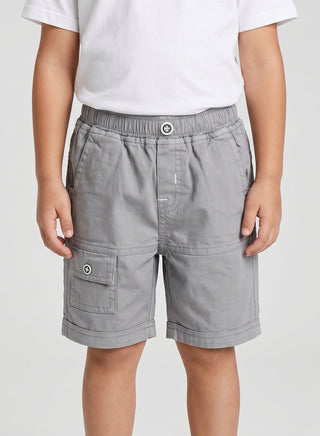 Boys Grey Cotton Cargo Shorts with Pockets