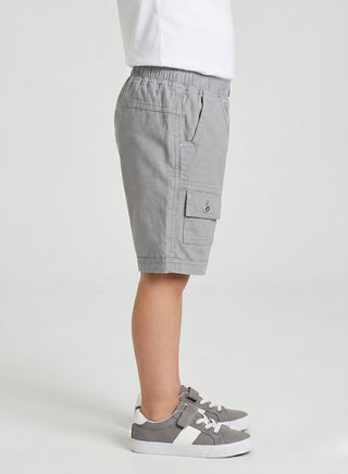 Boys Grey Cotton Cargo Shorts with Pockets