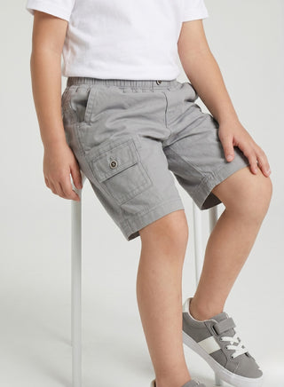 Boys Grey Cotton Cargo Shorts with Pockets