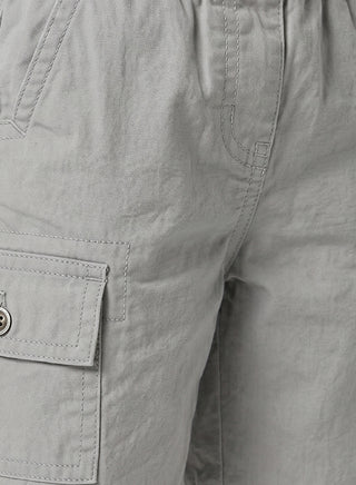 Boys Grey Cotton Cargo Shorts with Pockets