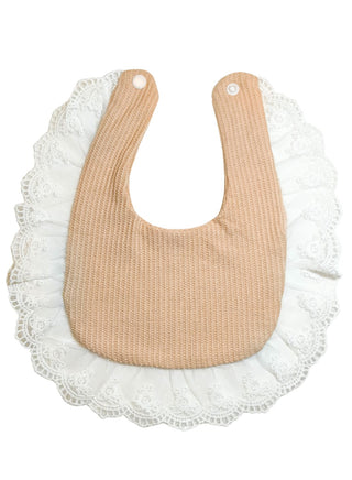 Cute Beige Baby Bib with Cap Set