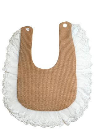 Baby Girl Lace Bib with Brown Cap