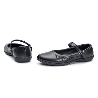 Adorable Black Mary Jane  School Shoes with Heart Detailing for Girls