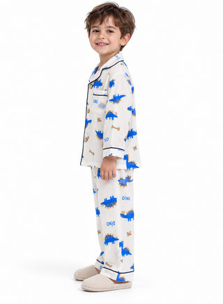 Boys Blue Dinosaur Print Muslin Cotton Nightwear Set