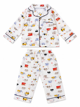 Boys Vehicle Print Muslin Cotton Nightwear Pajama Set