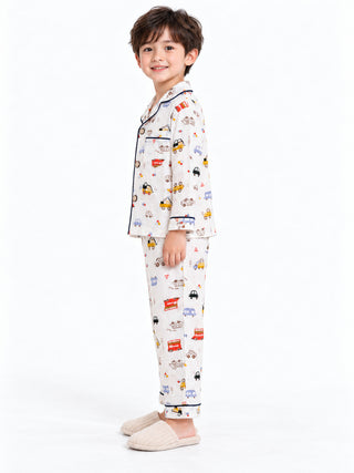 Boys Vehicle Print Muslin Cotton Nightwear Pajama Set