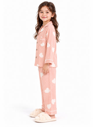 Girls Pink Heart Print Muslin Cotton Nightwear Set