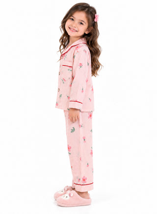 Girls Pink Floral Print Muslin Cotton Nightwear Set