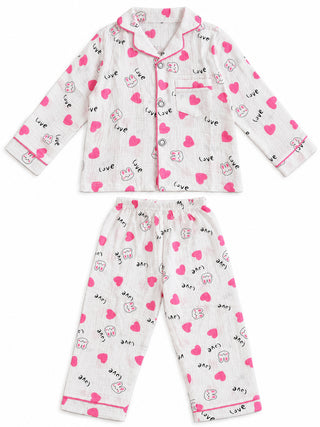 Girls Pink Bunny Print Muslin Cotton Nightwear Set