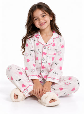 Girls Pink Bunny Print Muslin Cotton Nightwear Set