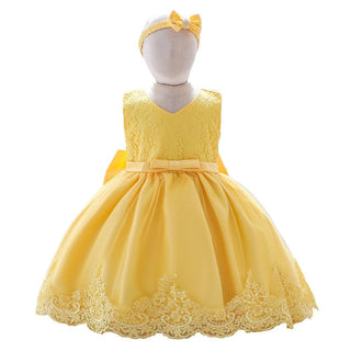 Babyqlo Adorable yellow dress with embroidery and headband for girls