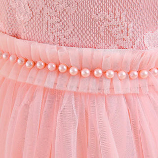Babyqlo Long mesh dress with elegant pearl embellishments for girls