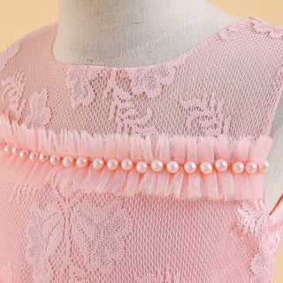 Babyqlo Long mesh dress with elegant pearl embellishments for girls