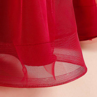 Babyqlo Frilled layered hem mesh long red party dress
