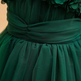 Babyqlo Appliques mesh sleeveless long green party dress for girls
