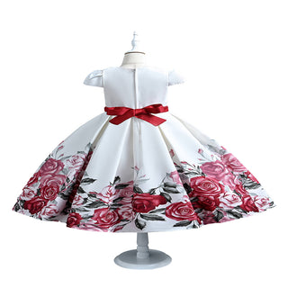 Beautiful roses printed knee length party dress for girls