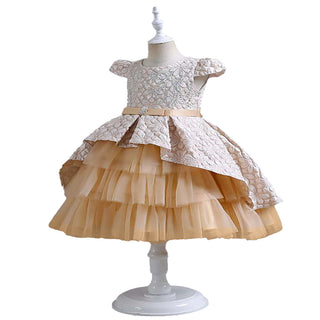 Embossed pattern knee length party dress for girls
