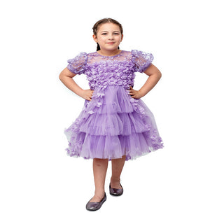 Ballon sleeves long tail purple party dress for girls