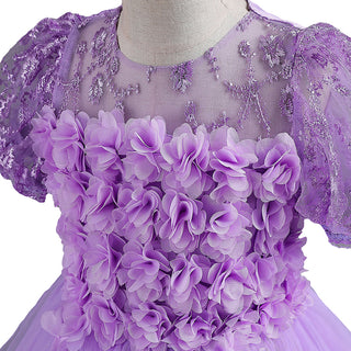 Ballon sleeves long tail purple party dress for girls
