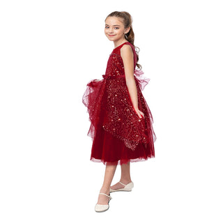 Glitter raffle pattern long party dress for girls - Red