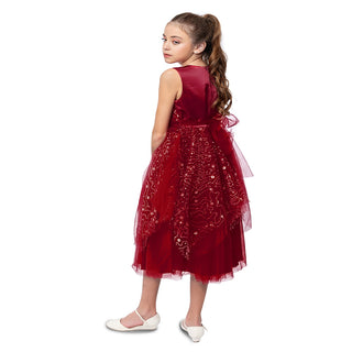 Glitter raffle pattern long party dress for girls - Red