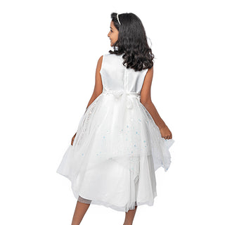 Glitter raffle pattern long party dress for girls - White