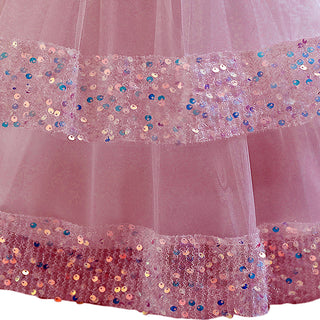 Lace pattern cute pink princess party dress for little princesses