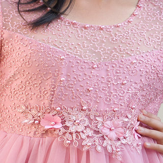 Long sleeves knee length pink party princess dress