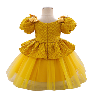 Cute yellow knee length birthday party dress for little princess