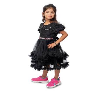 Black party dress with pearl belt for little girls