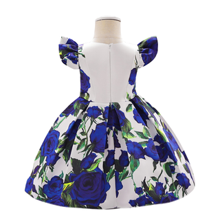 Blue Rose printed cap sleeve party dress for little princess