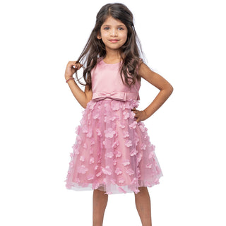 Cut flower pink party dress with bow for girls