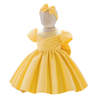 Yellow plated party dress with headband