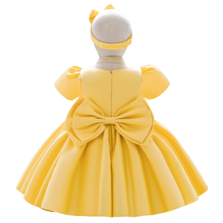 Yellow plated party dress with headband