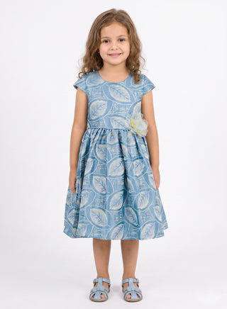 Blue Leafy Charm Girls Party Dress