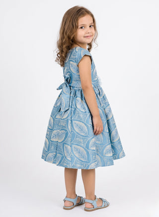 Blue Leafy Charm Girls Party Dress