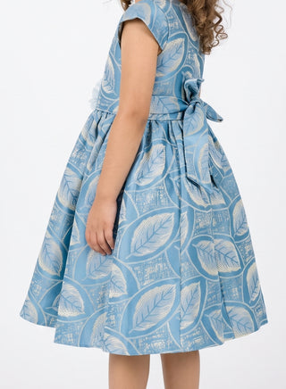Blue Leafy Charm Girls Party Dress