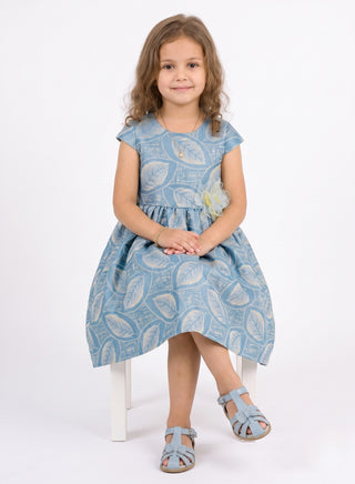 Blue Leafy Charm Girls Party Dress