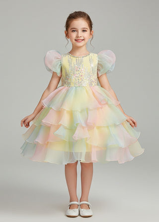 Girls Rainbow Layered Tulle Party Dress