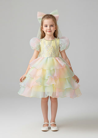 Girls Rainbow Layered Tulle Party Dress