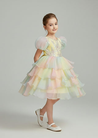 Girls Rainbow Layered Tulle Party Dress