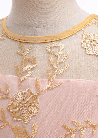 Girls Peach Embroidered Tulle Party Dress